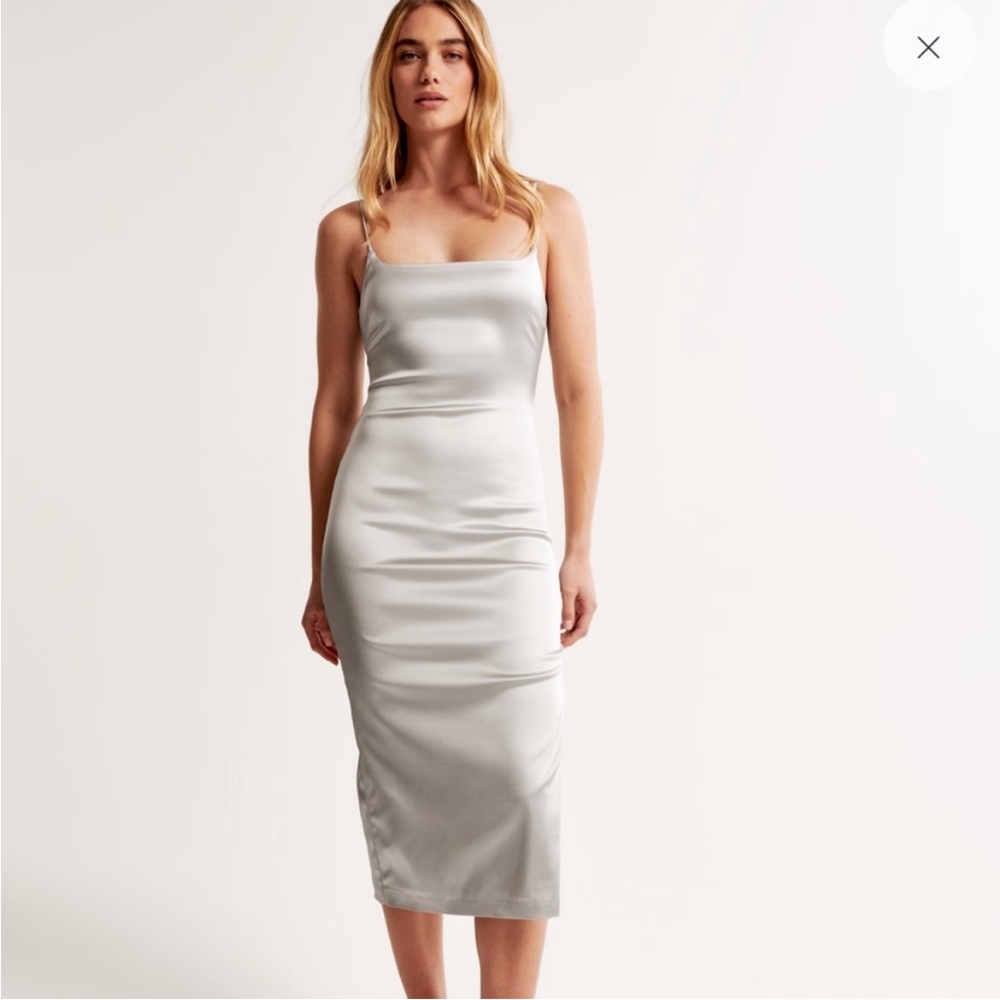 Abercrombie & Fitch Satin Stretch Column Midi Slip Dress Grey M